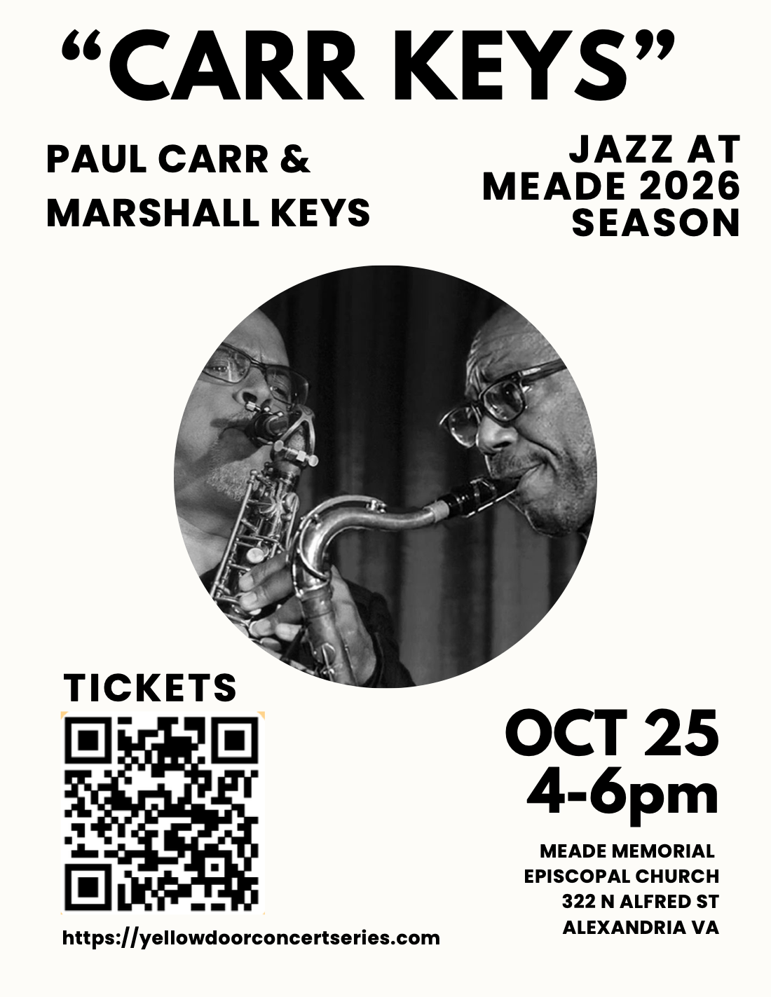 Carr–Keys: Paul Carr and Marshall Keys, Jazz at Meade, October 25, 4–6 p.m.