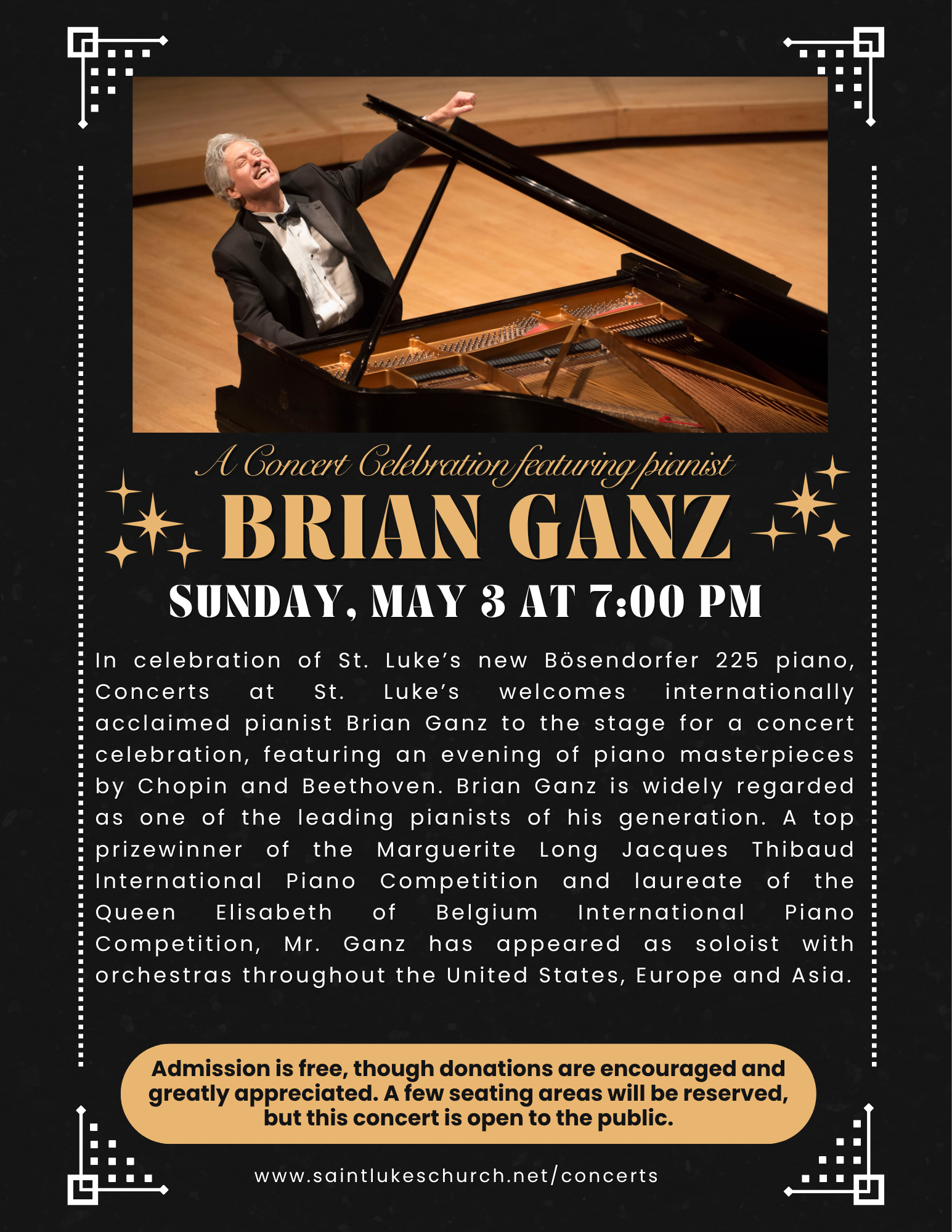 A Concert Celebration featuring pianist Brian Ganz flyer