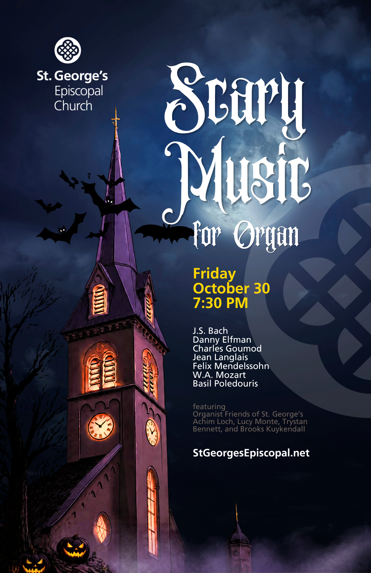 Scary Music for Organ, Friday, October 30, 2026, at 7:30 p.m., St. George’s Episcopal Church, Fredericksburg