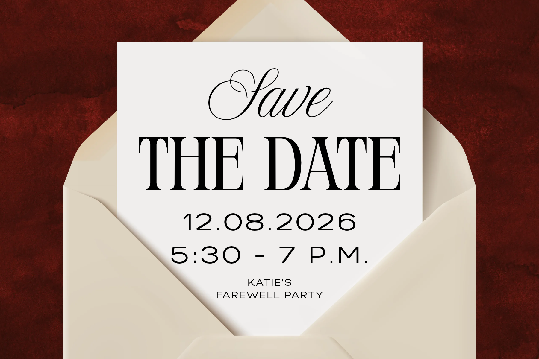 Save the date: Katie's farewell party, December 8, 2026, 5:30-7 p.m.