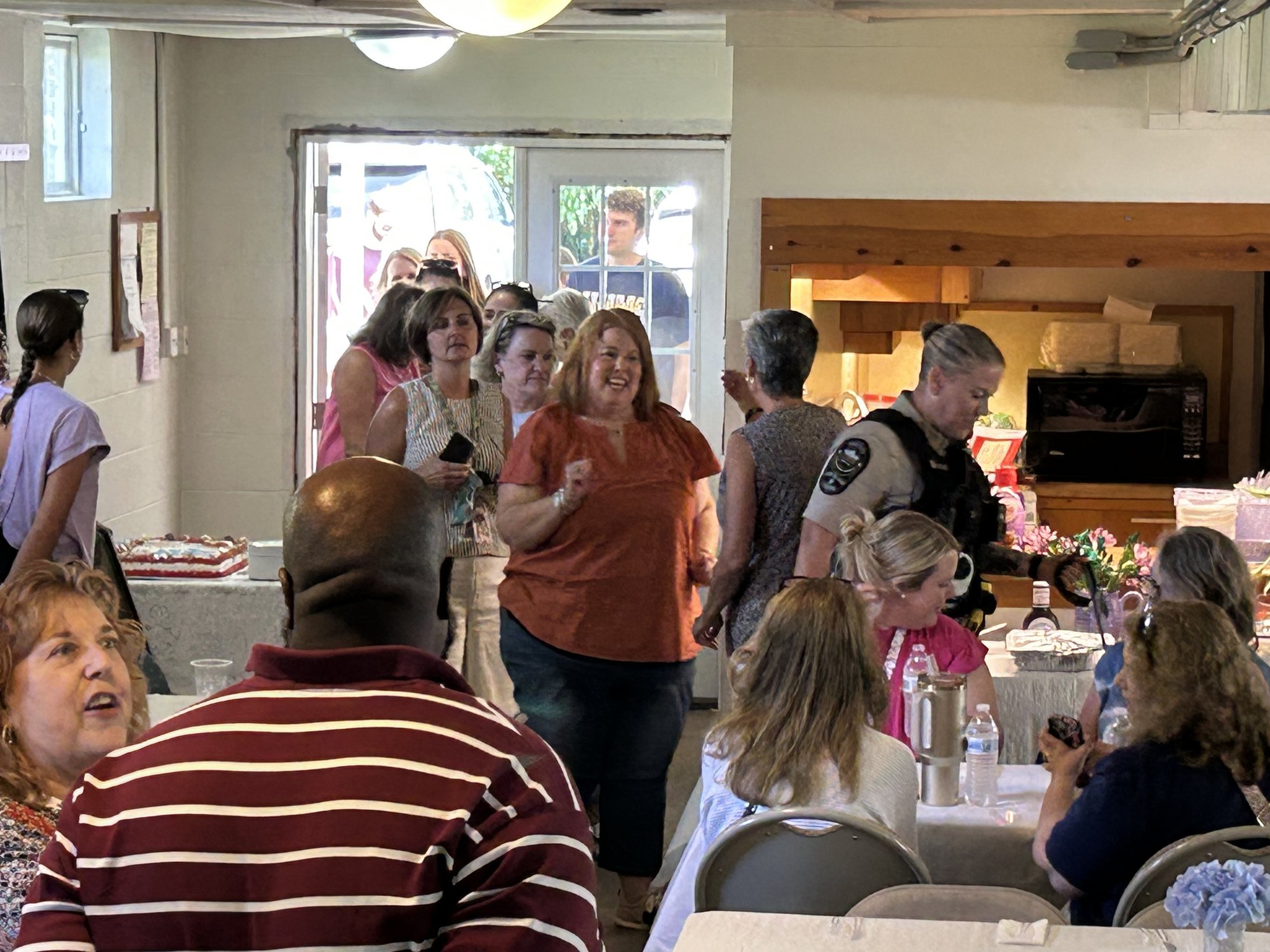 Hamilton Holmes Middle School teachers and staff gather for lunch at St. David’s, Aylett.